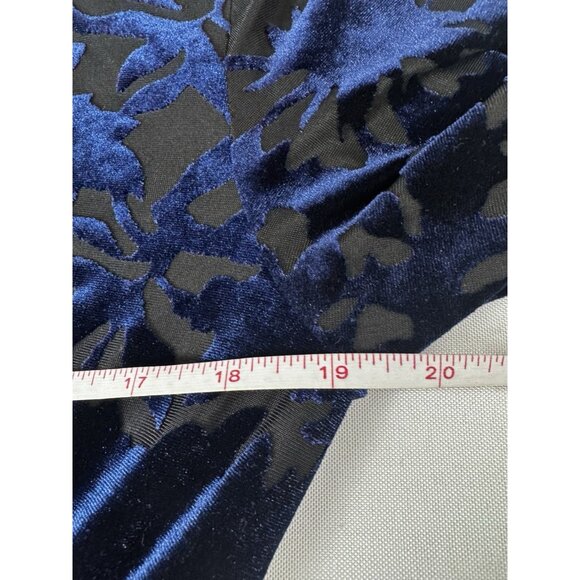 Chevignon Women M Navy Burnout Velvet Wrap Blouse Sheer Babydoll Boho Whimsigoth - Picture 8 of 9